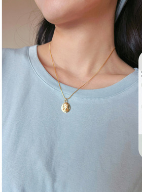 Elwing原创925纯银镀18k金复古人像浮雕蛇骨链项链吊坠