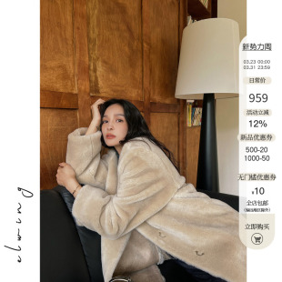 Elwing原创澳洲100羊毛皮毛一体老钱风皮草外套大衣长款 毛毛外套