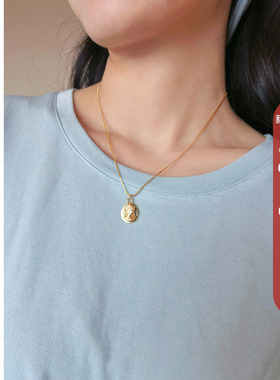 Elwing原创925纯银镀18k金复古人像浮雕蛇骨链项链吊坠