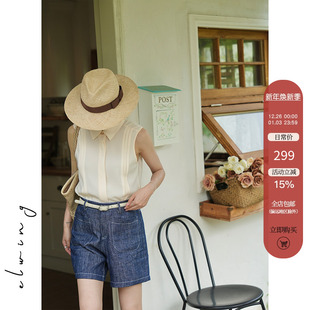 女夏季 色织纯亚麻仿牛仔休闲显瘦短裤 高级感 法式 Elwing原创经典