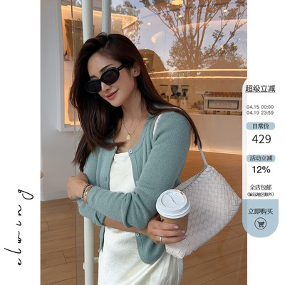 Elwing原创羊驼毛羊毛小圆领基础款针织开衫外套