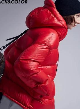 羽绒服女冬季2025新款短款时尚加厚连帽宽松欧货小个子白鸭绒外套