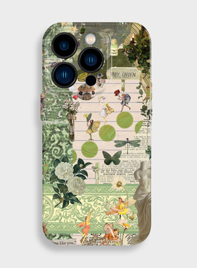 天使家园绿色创意拼贴画适用15手机壳菲林苹果14promax小米13华为mate60小众nova12荣耀100oppo一加vivo三星
