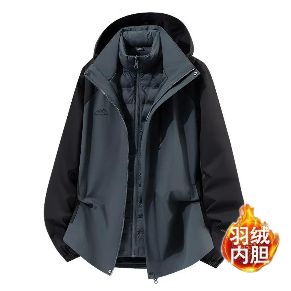 2025新款风雪狼户外两件套冲锋衣羽绒服登山防水透气休闲男士防风
