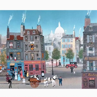 【法国】(Michel Delacroix)稚拙风格城镇街景主题绘画图库