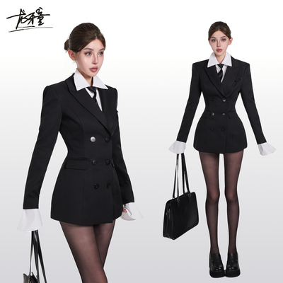 龙牙童推荐【人气女idol】英伦风设计感气质收腰双排扣双c制服西