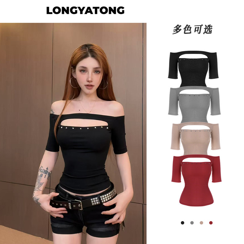 龙牙童推荐【天生女主】显瘦T恤性感黑色一字肩修身露肩短款不规,女装/女士精品,T恤,淘宝优惠券,粉丝福利购,淘宝优惠卷