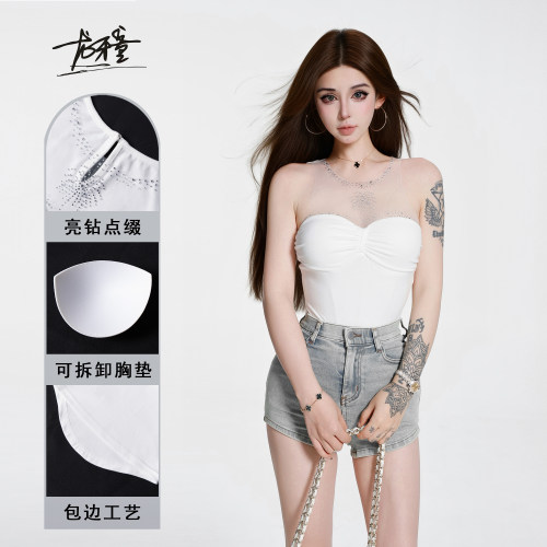 龙牙童推荐【星落白纱】女款内搭可外穿夏季网纱拼接背心性感修身