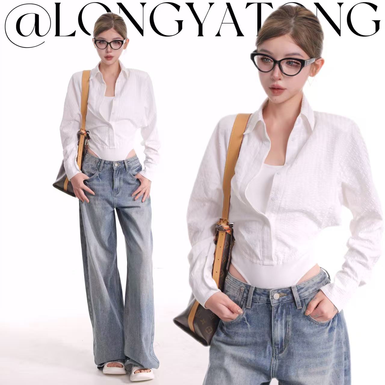 龙牙童推荐【连体假两件】显瘦气质女款外穿韩系连体衬衫小众设计