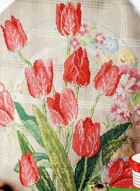 小小鱼DMC绣线十字绣套件 Col193-2红色郁金香亚麻绣布手工DIY