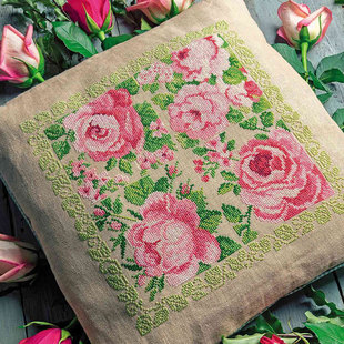 小小鱼DMC绣线十字绣套件 1四格玫瑰花亚麻绣布DIY手工 COL271