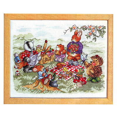 小小鱼DMC线十字绣套件 Cross151-1动物野餐卡通动漫儿童房刺绣画