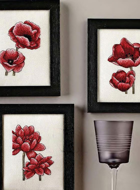 小小鱼ANC绣线十字绣套件 COL232-5艳丽的红色花简约花卉三幅