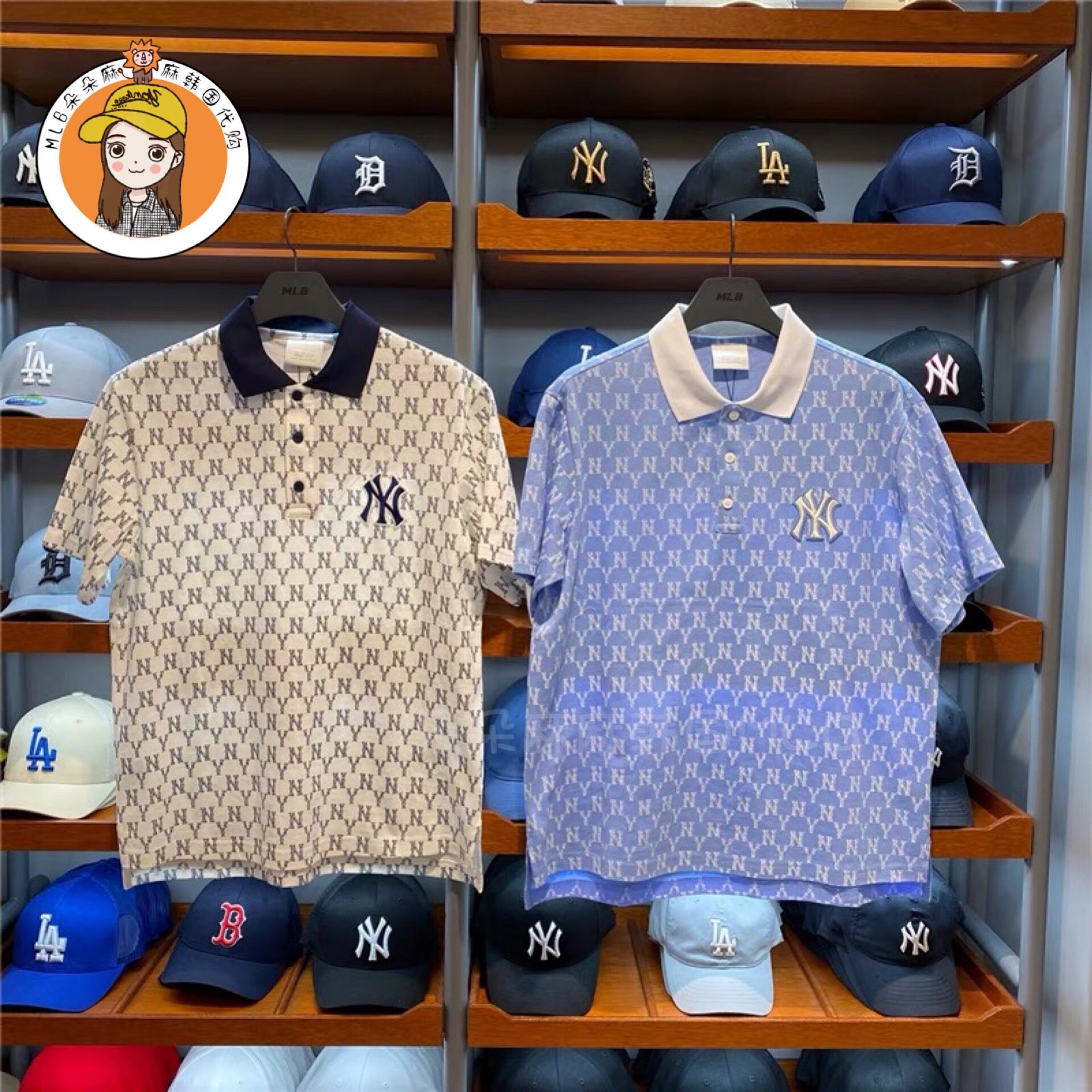 mlb韩国正品新款老花满标polo衫