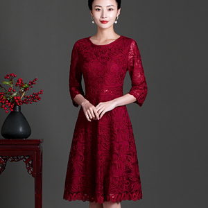 小个子妈妈婚礼服高贵高级感喜服结婚庆喜婆婆婚宴中年连衣裙夏季
