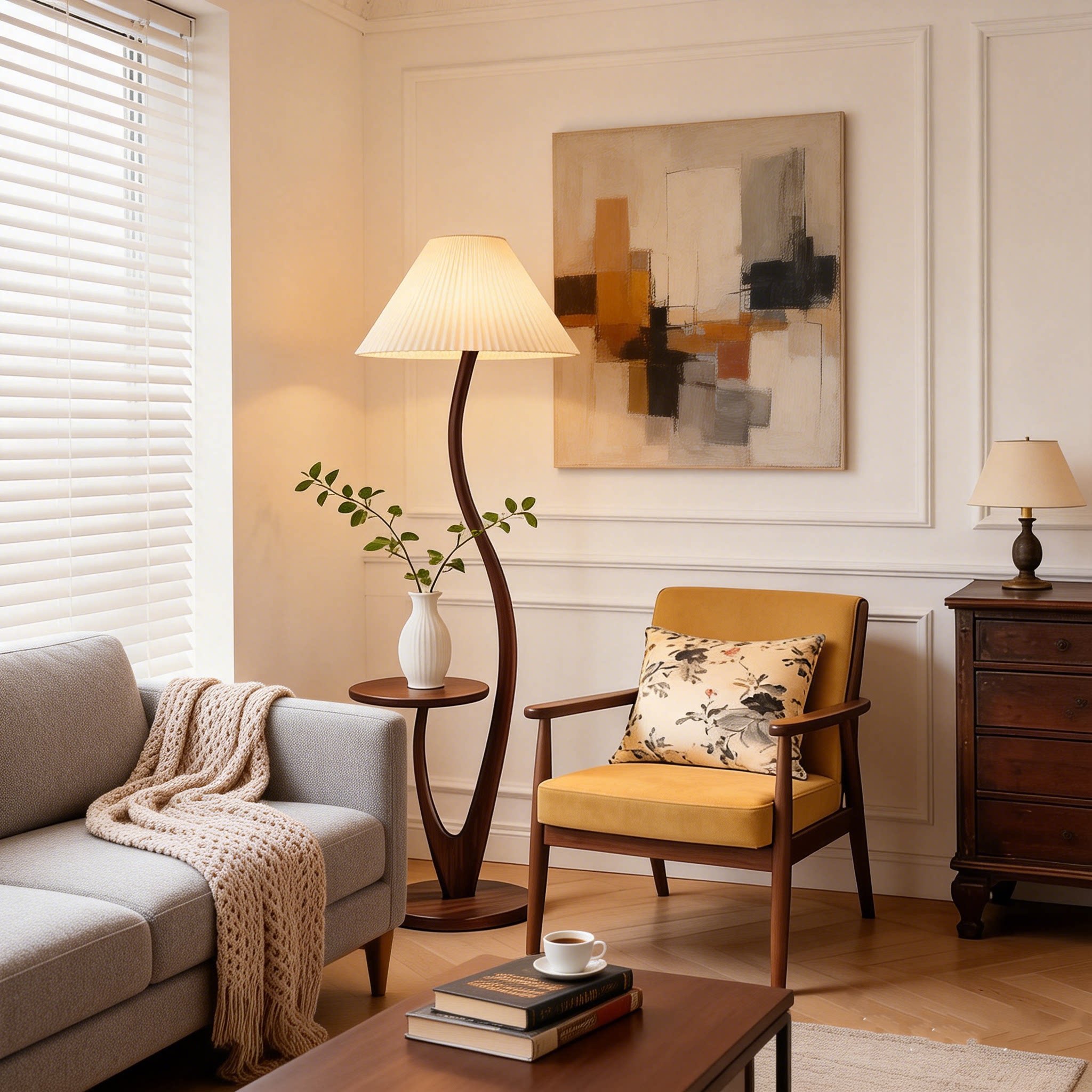 中古风木质落地灯客厅沙发旁卧室床头灯布艺灯罩LED灯装饰台灯