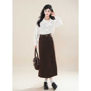 高腰半身裙两件套装 显瘦波点衬衫 复古港风时尚 2025早秋气质长袖