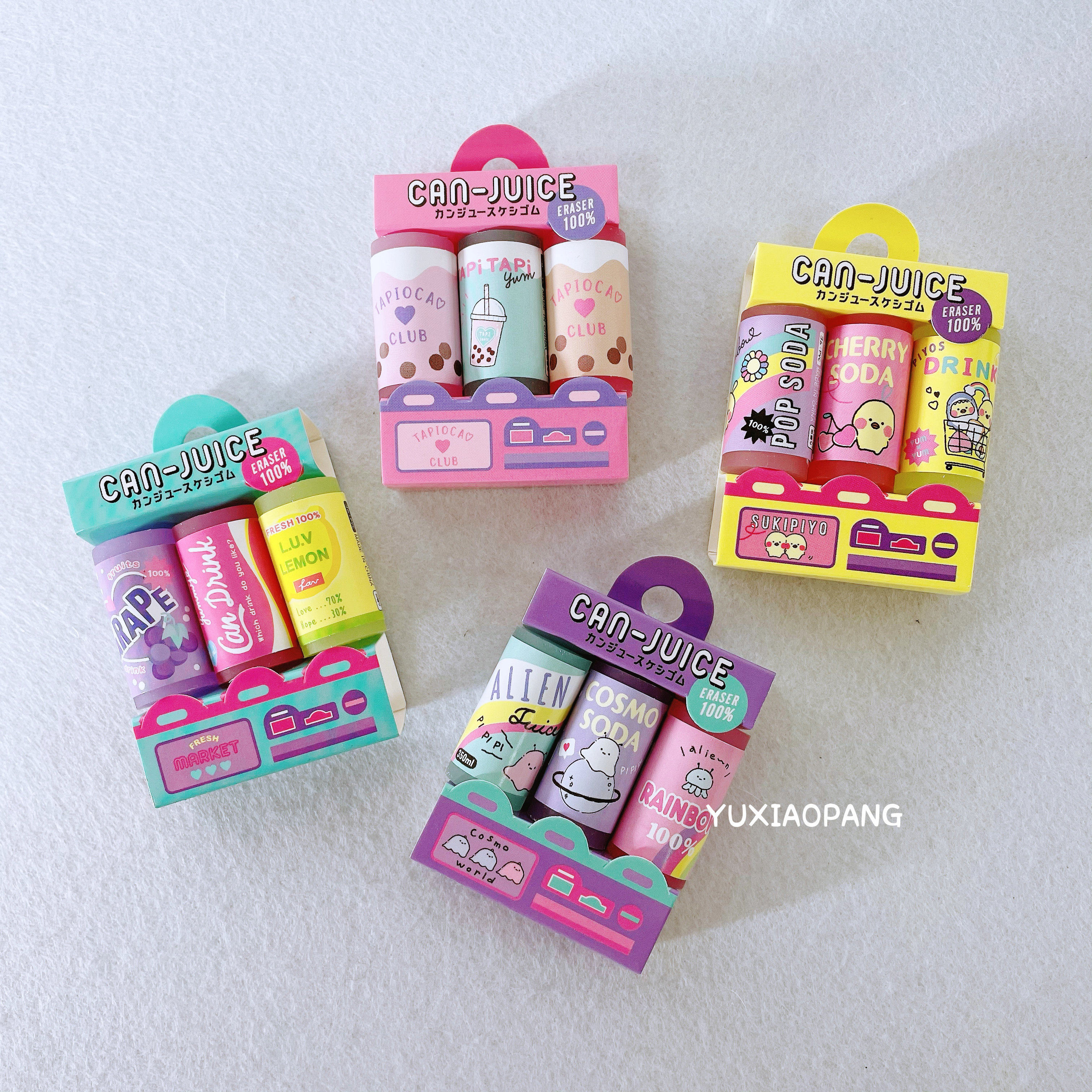 罐装饮料贩卖限定 日本 q-lia限量款可爱半透明糖果色香味橡皮擦