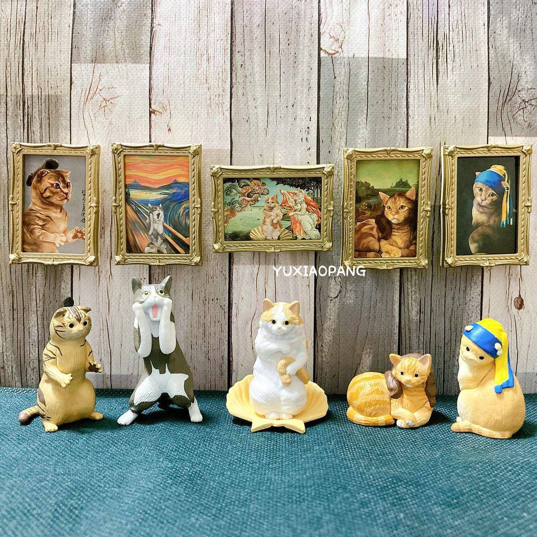 猫咪模仿世界名画 日本 万代bandai正版扭蛋猫咪博物馆美术馆摆件
