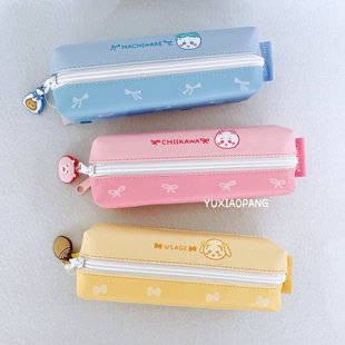 chiikawa吉伊卡哇限定 日本 kamio限量PU皮拼接刺绣网纱双层笔袋