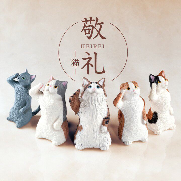 敬礼动物猫咪篇 日本 yell正版扭蛋摆件立正行注目礼动物全5种