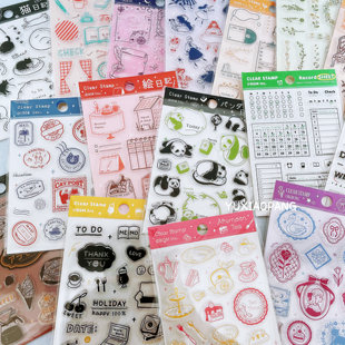 可爱元素限定 日本 BGM限量款软胶组合透明印章手账素材