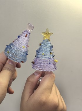 淄博琉璃圣诞树双色拉丝手工diy烧玻璃桌面摆件装饰圣诞节送朋友