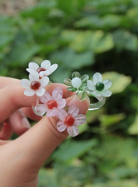 淄博琉璃花戒指原创设计玻璃桂花梨花手工小众饰品 拍照网红