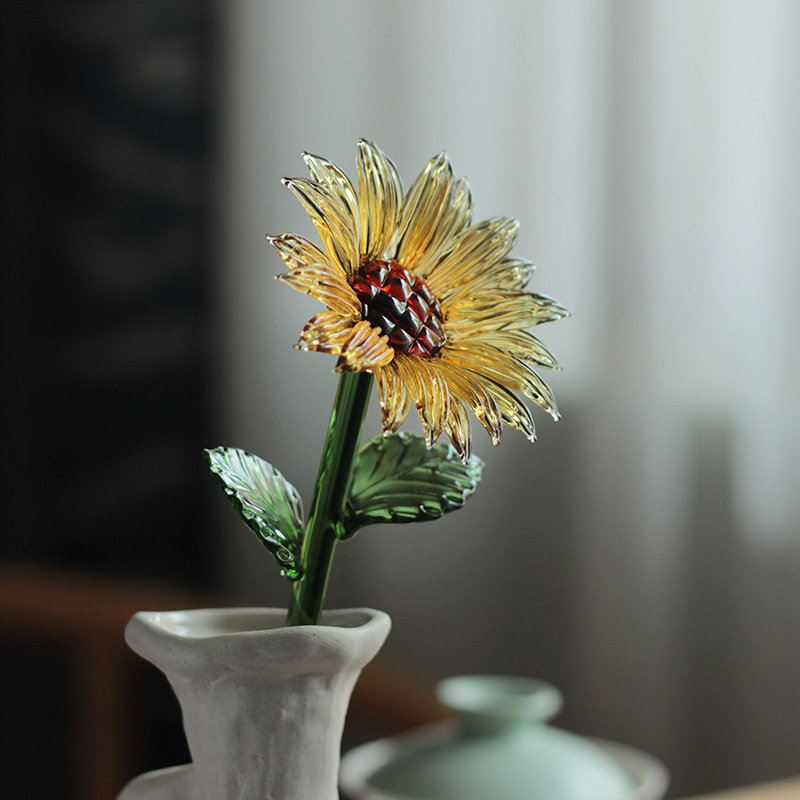 淄博琉璃向日葵仿真花摆件家居桌面装饰玻璃插花假花束礼物高级