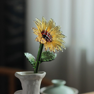 淄博琉璃向日葵仿真花摆件家居桌面装饰玻璃插花假花束礼物高级