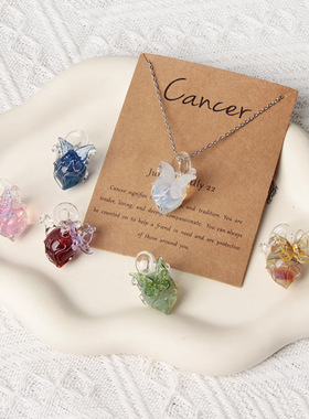 淄博琉璃蝴蝶心脏吊坠玻璃手工饰品水晶项链配饰高级感小众轻