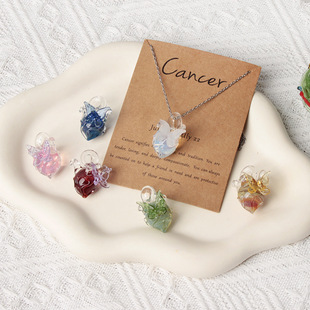 淄博琉璃蝴蝶心脏吊坠玻璃手工饰品水晶项链配饰高级感小众轻