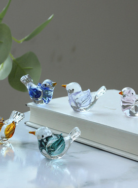 水晶猫狗琉璃小鸟动物工艺品小摆件桌面创意装饰品送礼物玻璃雕像