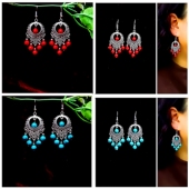 民族风耳饰女纯银藏族风格 耳环藏式 少数民族舞蹈蒙古族耳坠藏饰