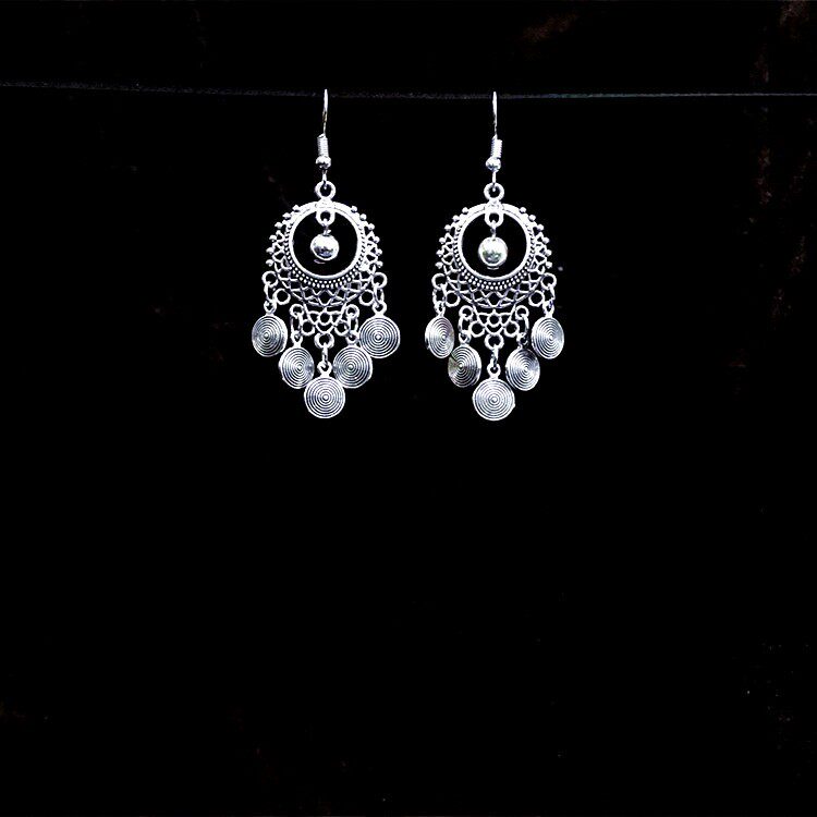 原创民族风苗银耳环女纯银复古藏式个性耳饰藏族气质蒙古族耳坠女