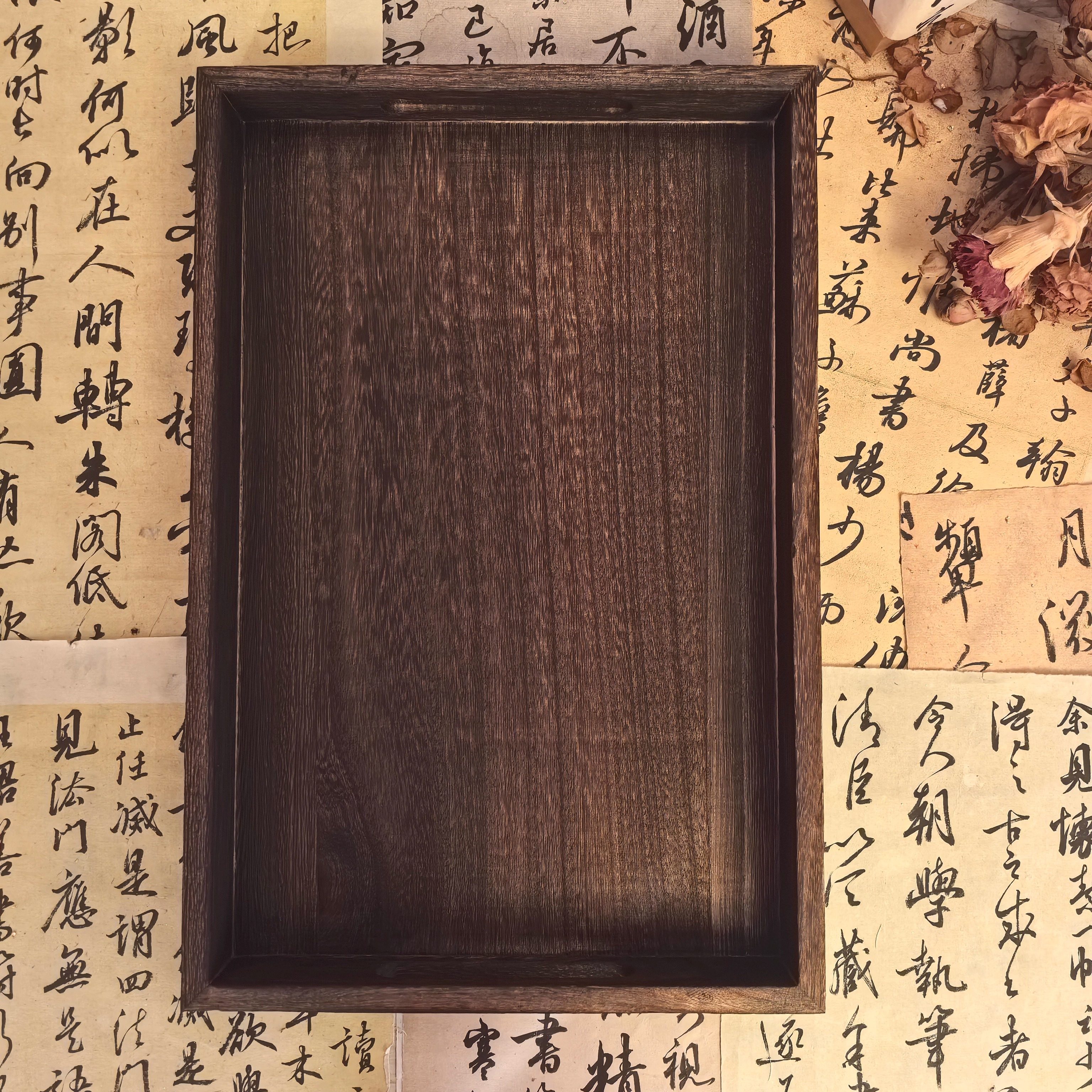 中式烧桐木包角托盘茶咖通用