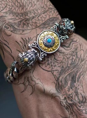 翔栩轻奢手链手工双貔貅九宫转轮复古情侣个性手环厂家直销