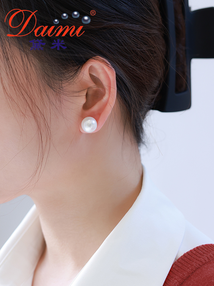 黛米珠宝昭雪 1112mm超大颗淡水珍珠耳钉女18K金耳环高级感耳饰