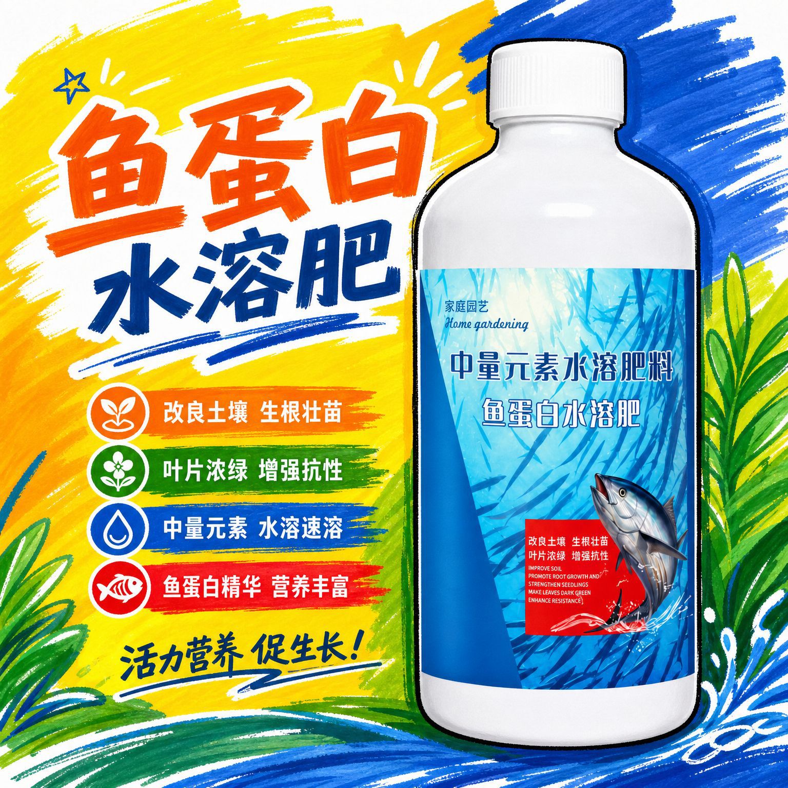鱼蛋白水溶肥海藻氨基酸叶面肥蔬大树营养吊针液/注射