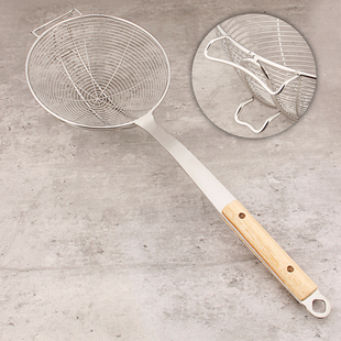 双勾火锅漏勺笊篱大号家用厨房商用捞面油炸过滤网线木柄不锈钢