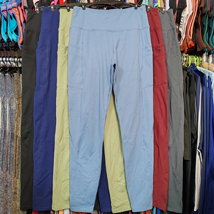 外贸运动健身裤瑜伽加薄绒高腰拉链口袋弹力紧身跑步大码长裤子女