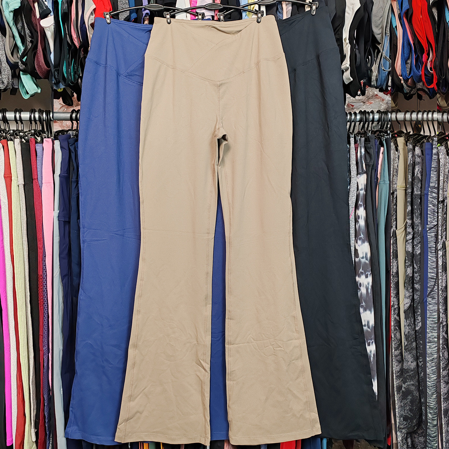 外贸喇叭裤瑜伽中高腰运动跑步健身速干透气紧身柔软弹大码薄裤子