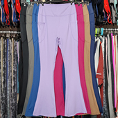 子 裤 外贸喇叭裤 瑜伽运动跑步健身高腰口袋速干裸感紧身弹显瘦大码