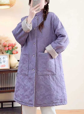 中国风复古盘扣棉麻棉衣女中长款两穿新中式加厚禅意文艺茶服外套