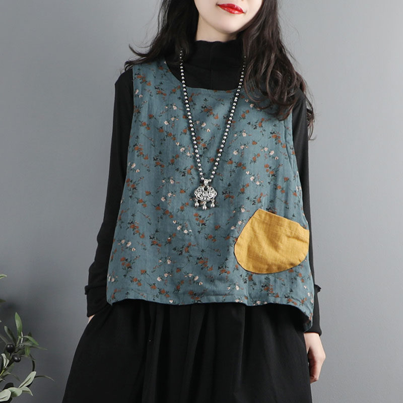 中国风复古文艺范碎花双层马甲女春秋民族风棉麻上衣日系森女背心,女装/女士精品,马夹,淘宝优惠券,粉丝福利购,淘宝优惠卷