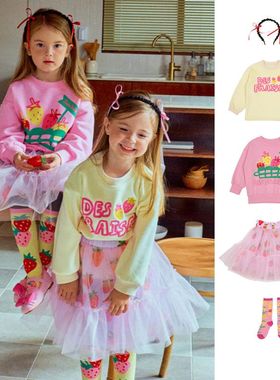 BabyKing 加绒25秋冬4BE新款女童粉色草莓蓬蓬裙韩版可爱儿童套装