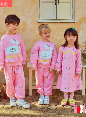 BabyKing 25春夏4BE新款可爱韩版卫衣套装 儿童卡通印花卫衣长裤