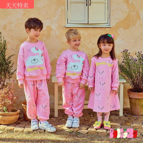 BabyKing 25春夏4BE新款可爱韩版卫衣套装 儿童卡通印花卫衣长裤