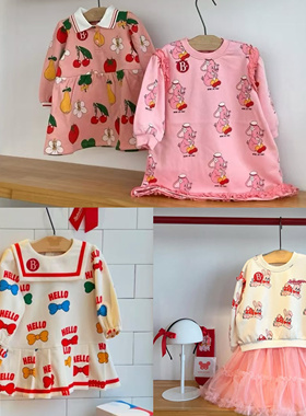 Babyking 25be儿童宝宝洋气春夏款韩版小兔满印假两件褶边连衣裙
