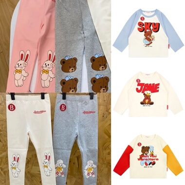 Babyking 25秋冬BE儿童长袖T恤男女童宝宝卡通印花上衣打底裤套装